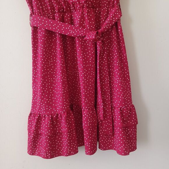 Shein XL Faux Wrap Surplice‎ VNeck Ruffle Tier Red Polka Dots Tie Waist Casual - Picture 5 of 8